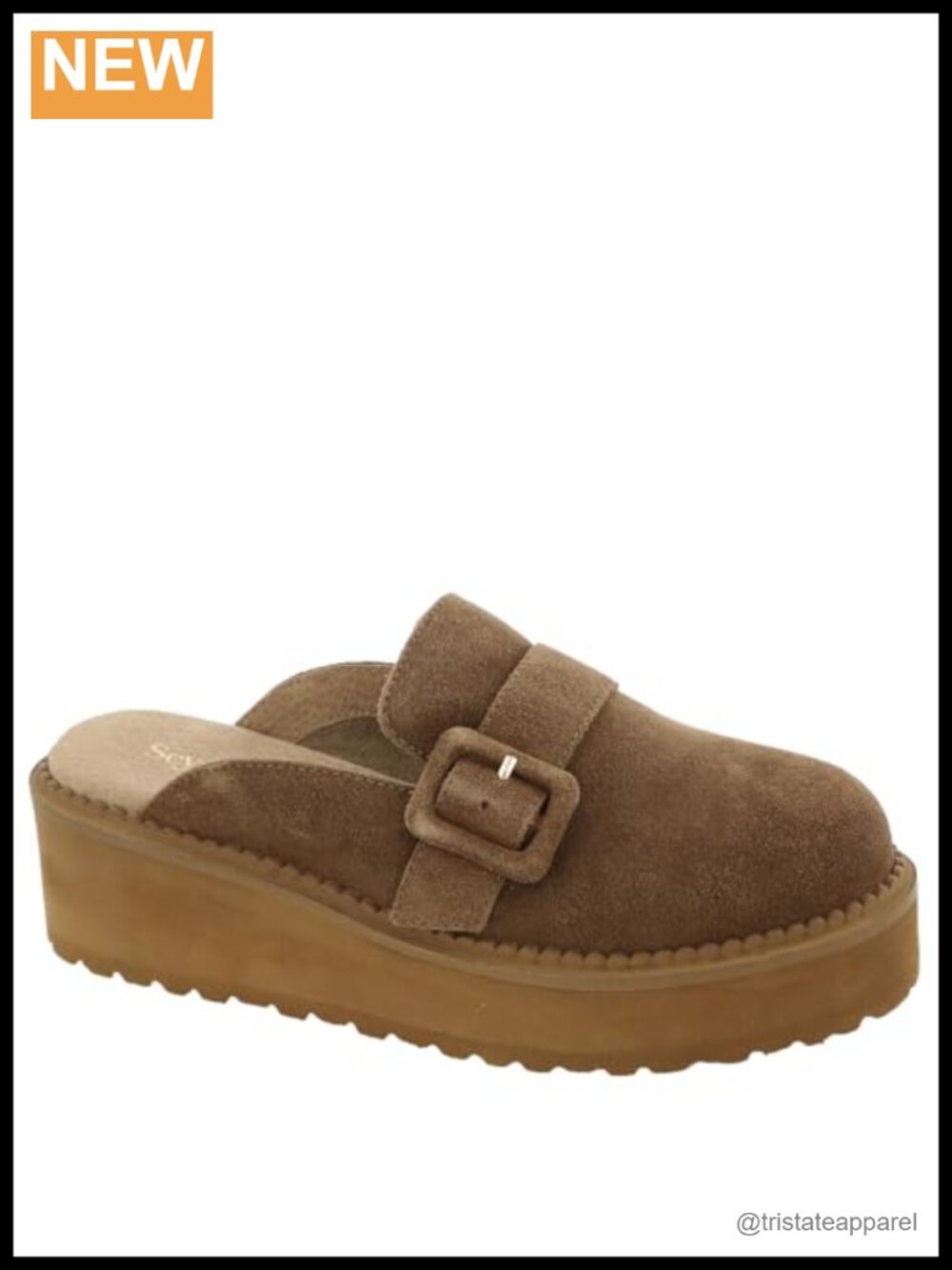 Suede Platform Mule with Buckle Strap and Cushioned Footbed, Slip-On Casual Clog